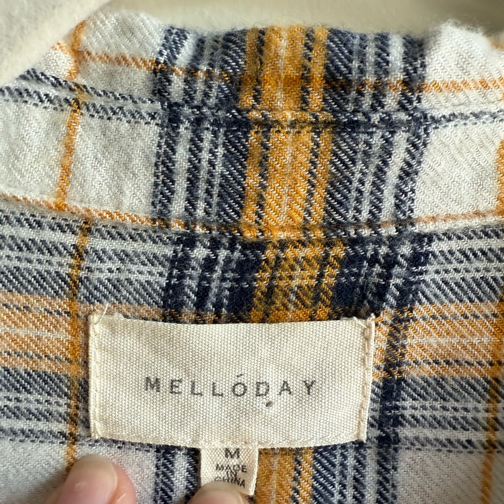 MELLODAY Checkered Flannel Shirt in Mustard and Navy - Picture 2 of 4